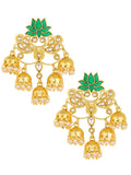Lotus Floral Statement 18K Gold Green Enamel Kundan Chandelier Jhumki Earring Girl Women