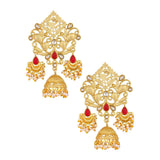 Bollywood Filigree Gold Red Kundan Pearl Chandelier Jhumki Earring