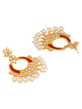 Classic Filigree Floral Chaand Bali 18K Gold Maroon Red Enamel Kundan Pearl Earring Girl Women