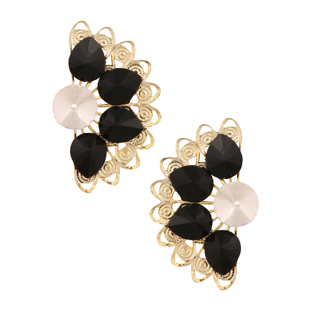 Floral Light Weight Black 18K Gold Plated Stud Earring Girls Women