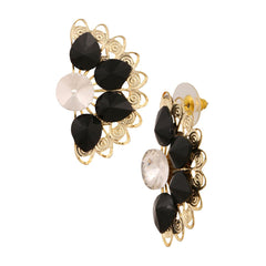 Floral Light Weight Black 18K Gold Plated Stud Earring Girls Women
