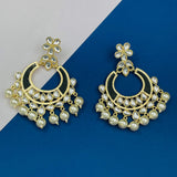 Classic Filigree Floral Chaand Bali 18K Gold Black Enamel Kundan Pearl Earring Girl Women