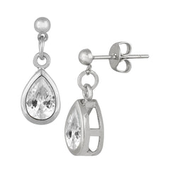 Light Drop Rhodium Silver American Diamond Drop Earring Girl Women
