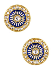 Traditional Fire Large Blue Round Kundan Meenakari Stud Earring Girls Women