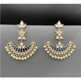 Blue Chaand Bali Kundan Pearl Meenakari Tassel Dangling Earring