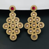 Lct Maroon American Diamond Cz Kundan Antique Gold Dangling Earring