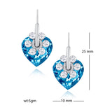 Flower Heart Aaa Crystal American Diamond Blue Rhodium Stud Earring