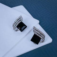 Three Stone Wave Aaa Crystal American Diamond Black Stud Earring