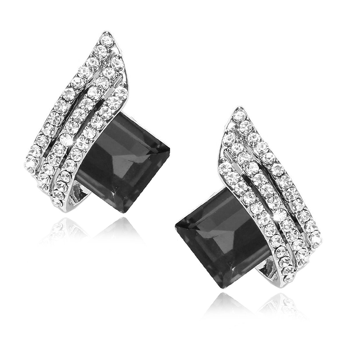 Three Stone Wave Aaa Crystal American Diamond Black Stud Earring