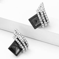 Three Stone Wave Aaa Crystal American Diamond Black Stud Earring