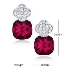 Quatrefoil Aaa Crystal American Diamond Maroon Red Stud Earring