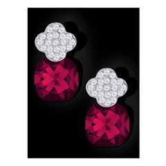 Quatrefoil Aaa Crystal American Diamond Maroon Red Stud Earring
