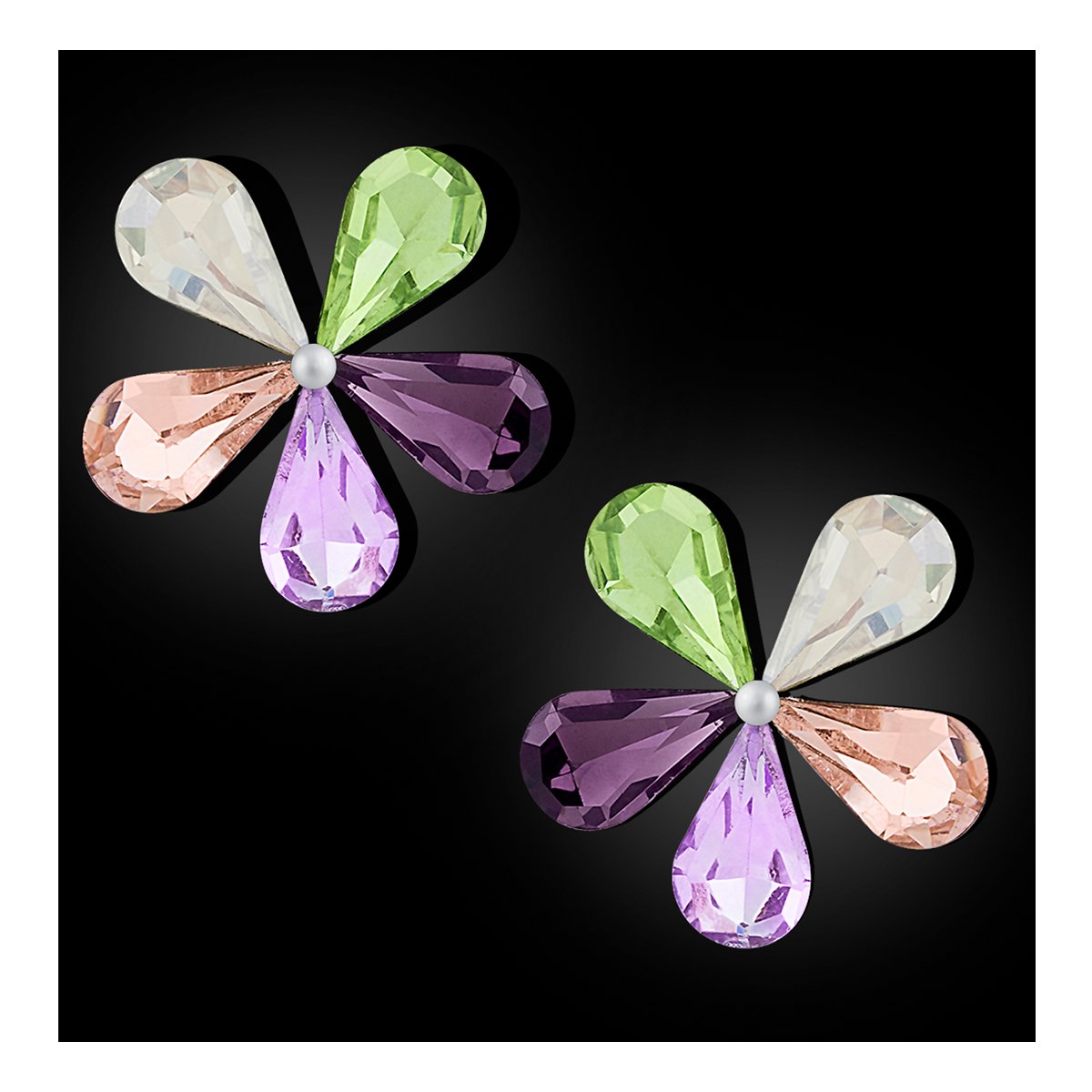 Glossy Flower Aaa Crystal Multicolor 18 Gold Stud Earring Girls Women