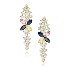 Flower Aaa Crystal American Diamond 18K Gold Blue Dangle Drop Earring