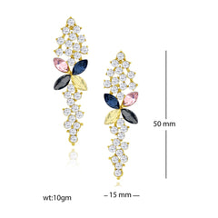 Flower Aaa Crystal American Diamond 18K Gold Blue Dangle Drop Earring