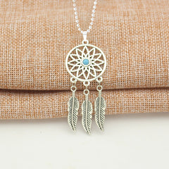 Dream Catcher Feather Oxidised German Silver Blue Pendant Earring Set