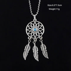 Dream Catcher Feather Oxidised German Silver Blue Pendant Earring Set