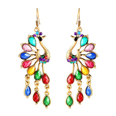 Peacock Crystal Multicolor Gold Copper Dangle Drop Earring