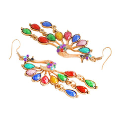 Peacock Crystal Multicolor Gold Copper Dangle Drop Earring