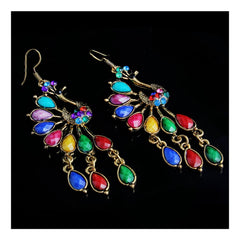 Peacock Crystal Multicolor Gold Copper Dangle Drop Earring