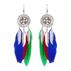 Feather Leaf Filigree Multicolor Enamel Hanging Dangle Earring