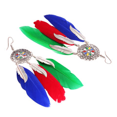 Feather Leaf Filigree Multicolor Enamel Hanging Dangle Earring