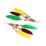 Feather Leaf Enamel Beads Green Yellow Brown Hanging Dangle Earring