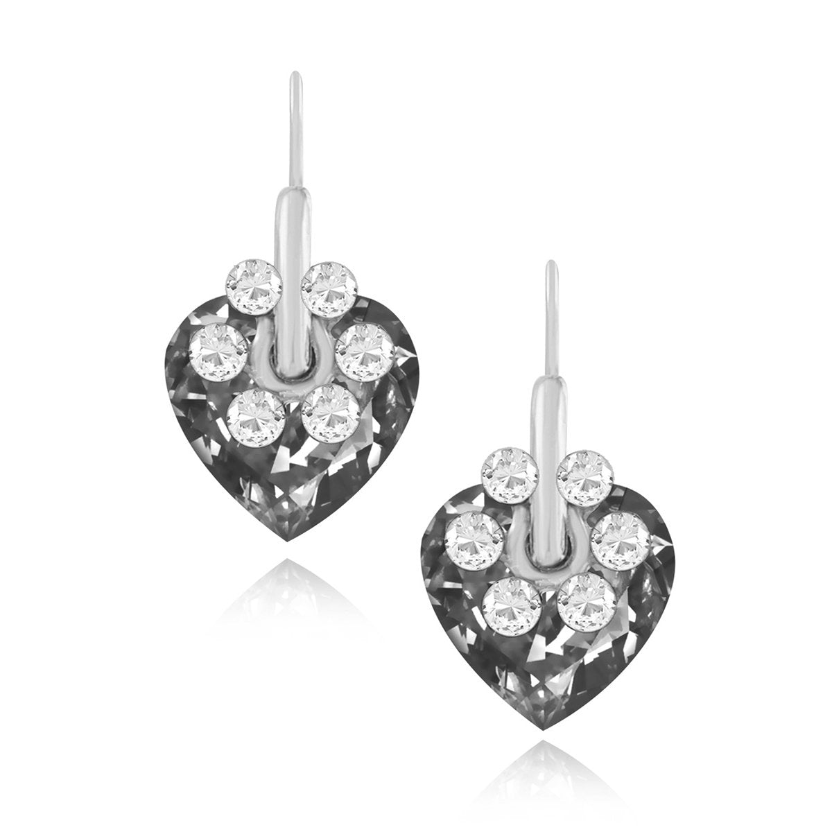 Flower Heart Aaa Crystal American Diamond Black Rhodium Stud Earring