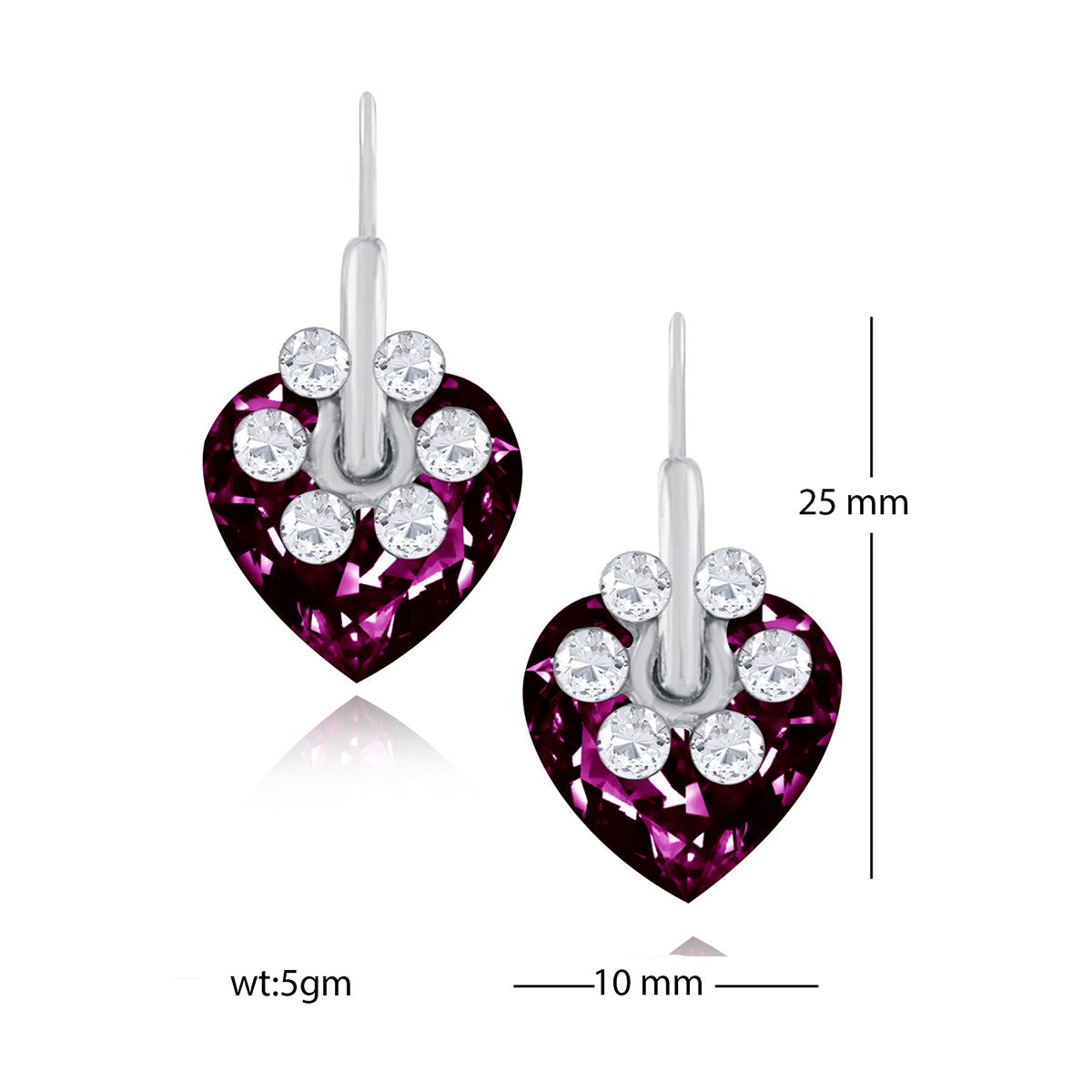 Flower Heart Crystal American Diamond Maroon Red Rhodium Stud Earring