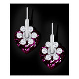 Flower Heart Crystal American Diamond Maroon Red Rhodium Stud Earring