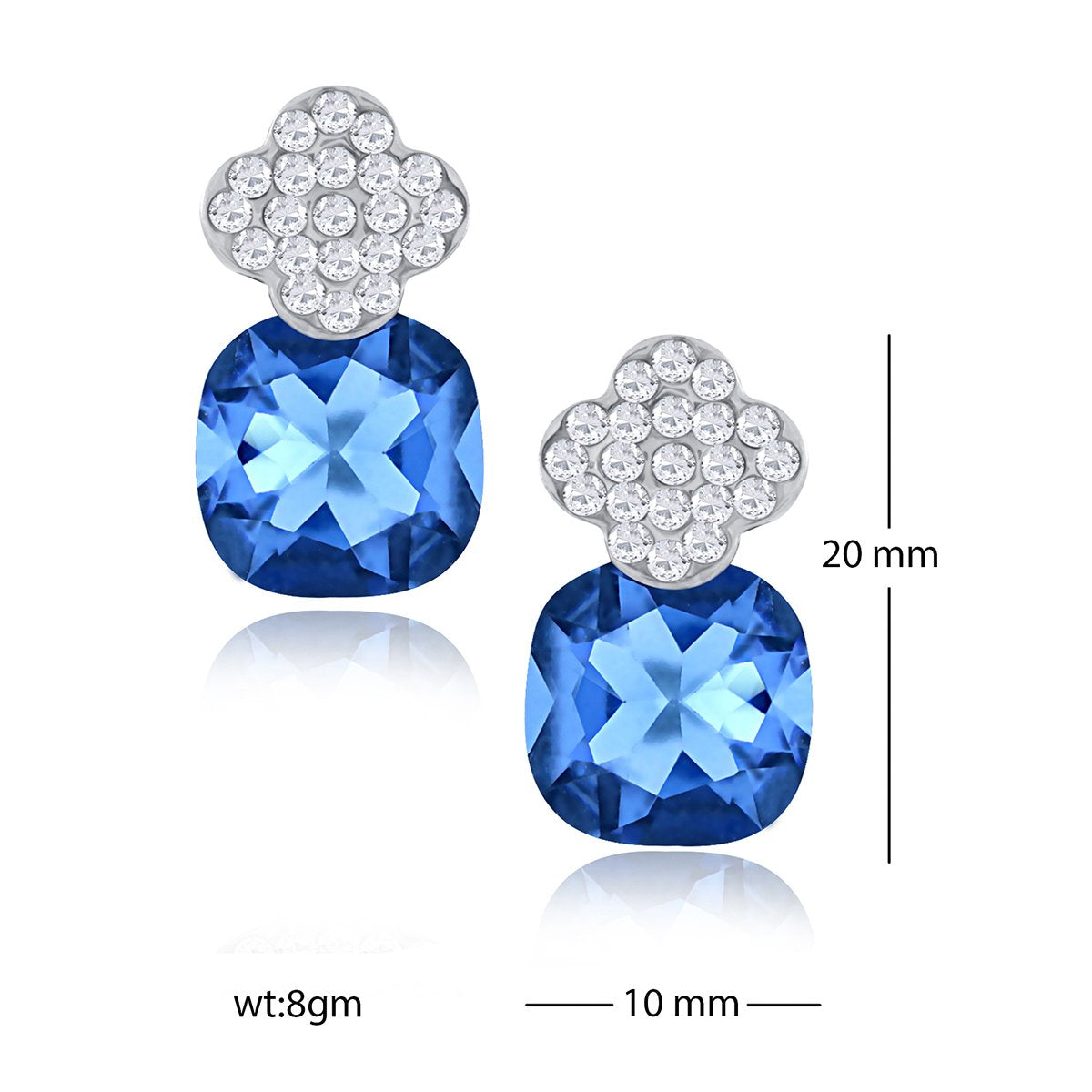 Quatrefoil Aaa Crystal American Diamond Blue Rhodium Stud Earring