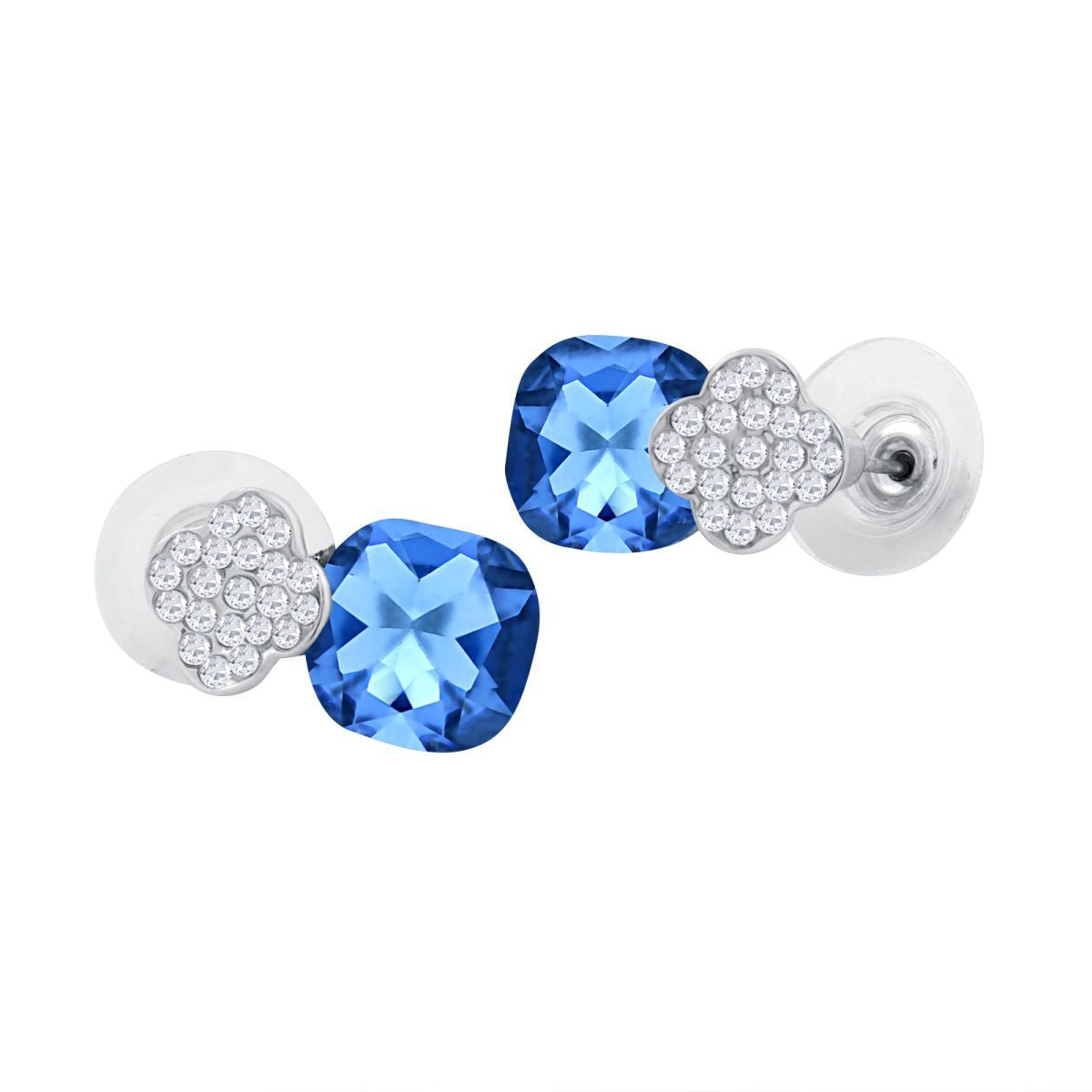 Quatrefoil Aaa Crystal American Diamond Blue Rhodium Stud Earring