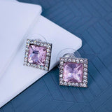 Rhombus Aaa Crystal American Diamond Border Pink Rhodium Stud Earring