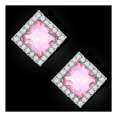 Rhombus Aaa Crystal American Diamond Border Pink Rhodium Stud Earring