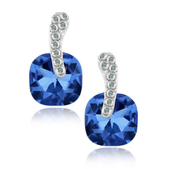 Cushion Aaa Crystal American Diamond Blue Stud Earring Girls Women