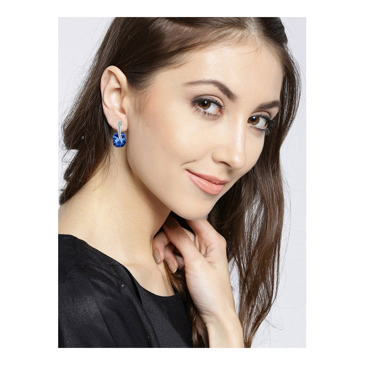 Cushion Aaa Crystal American Diamond Blue Stud Earring Girls Women
