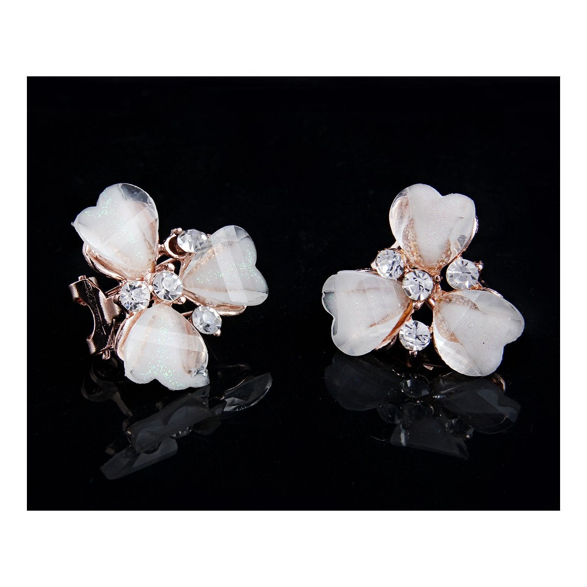 Heart Flower Crystal American Diamond Rose Gold White Stud Earring