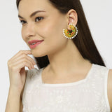 Filigree 18K Gold Red Green Meenakari Pearl Chand Bali Stud Earring