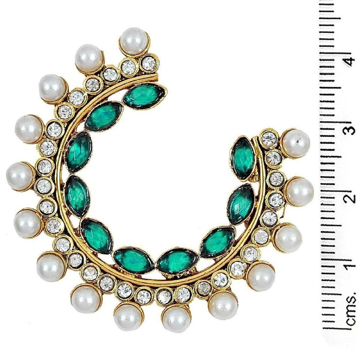 Gold Green Crystal American Diamond Pearl Chaand Bali Stud Earring