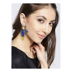 Stylish Trendy Young Grey Gold Long Tassel Feather Earring For Women