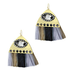 Studded Fan Tassel Bohemian Gypsy Black Blue Grey Statement Earrings