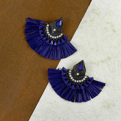 Studded Fan Tassel Bohemian Gypsy Blue Statement Earrings Girls