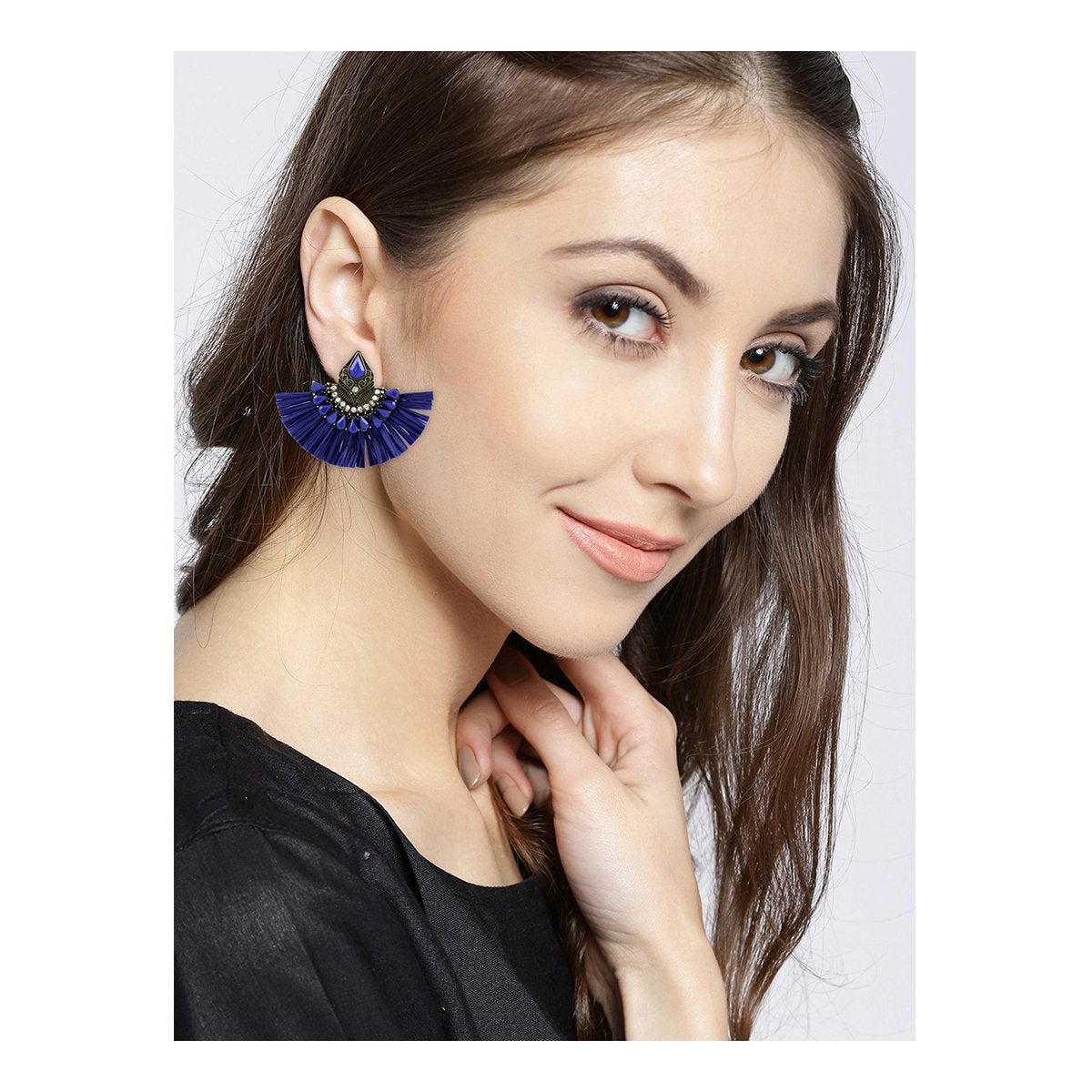 Studded Fan Tassel Bohemian Gypsy Blue Statement Earrings Girls