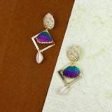 Handmade Painted Beach Shells Multi Color Dangle Drop Earrings Girls