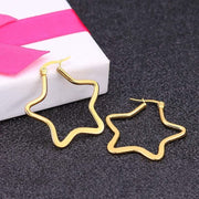 Star Flower Wire Hoop Siver 316L Stainless Steel 18K Gold Earring