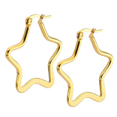 Star Flower Wire Hoop Siver 316L Stainless Steel 18K Gold Earring