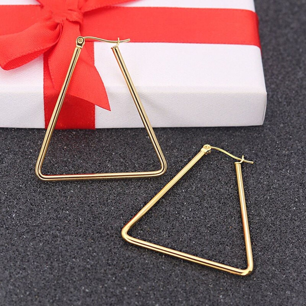 Triangle Wire Hoop Siver 316L Stainless Steel 18K Gold Earring