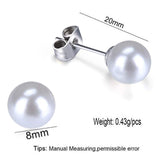 8 Mm Pearl Silver 316L Surgical Stainless Steel Stud Earring