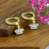 Crown Gold Brass American Diamond Hoop Drop Earring For Women