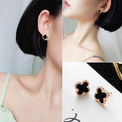 Flower Crystal Rose Gold Black Stud Earring For Women